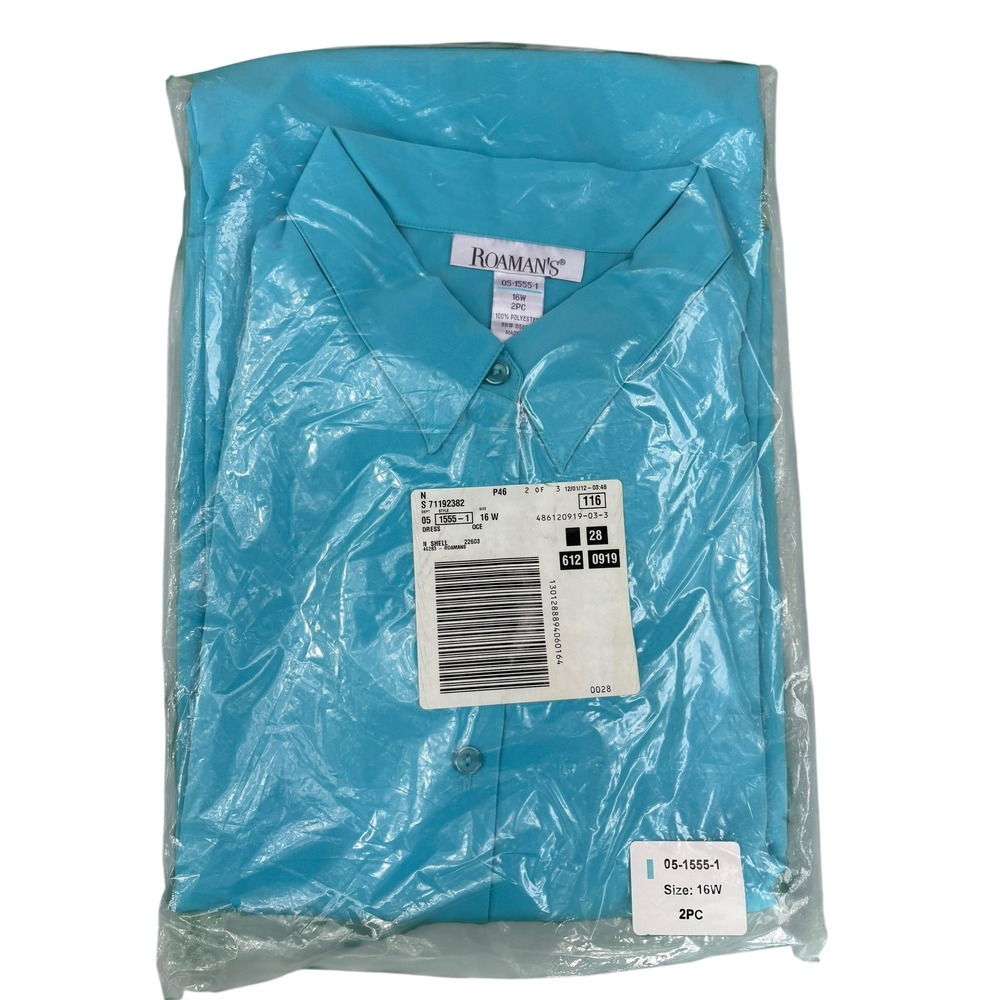 Roamans Womens 2PC Dress Set Ocean Blue Button Front Collared 16W 05-1555-1